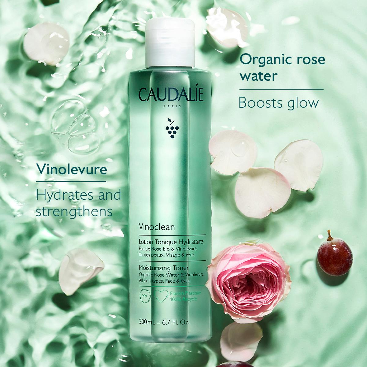 Nước Hoa Hồng Caudalie Vinoclean Moisturizing Toner #100 mL