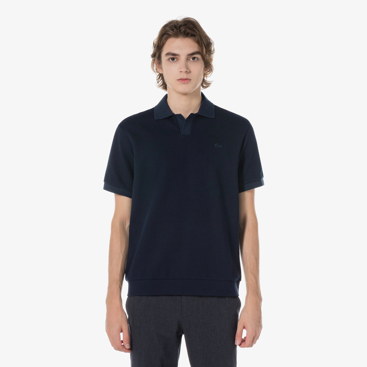 Áo LACOSTE Open Collar Texture Polo #HDE / Abysm Blue