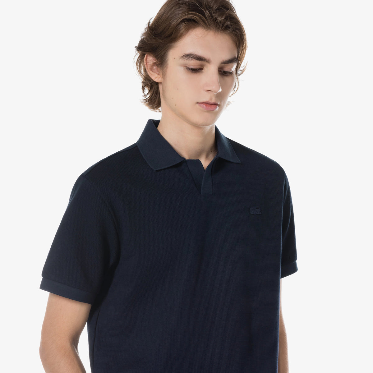 Áo LACOSTE Open Collar Texture Polo #HDE / Abysm Blue