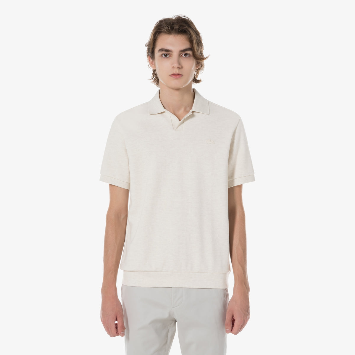 Áo LACOSTE Open Collar Texture Polo #XFJ / Cream