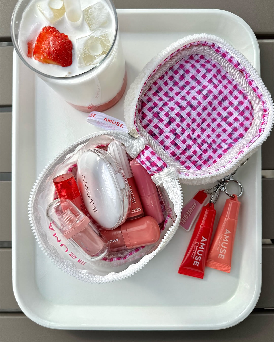 Bộ Son AMUSE Tint Keyring Balm & My Amuse Fluffy Pouch Set