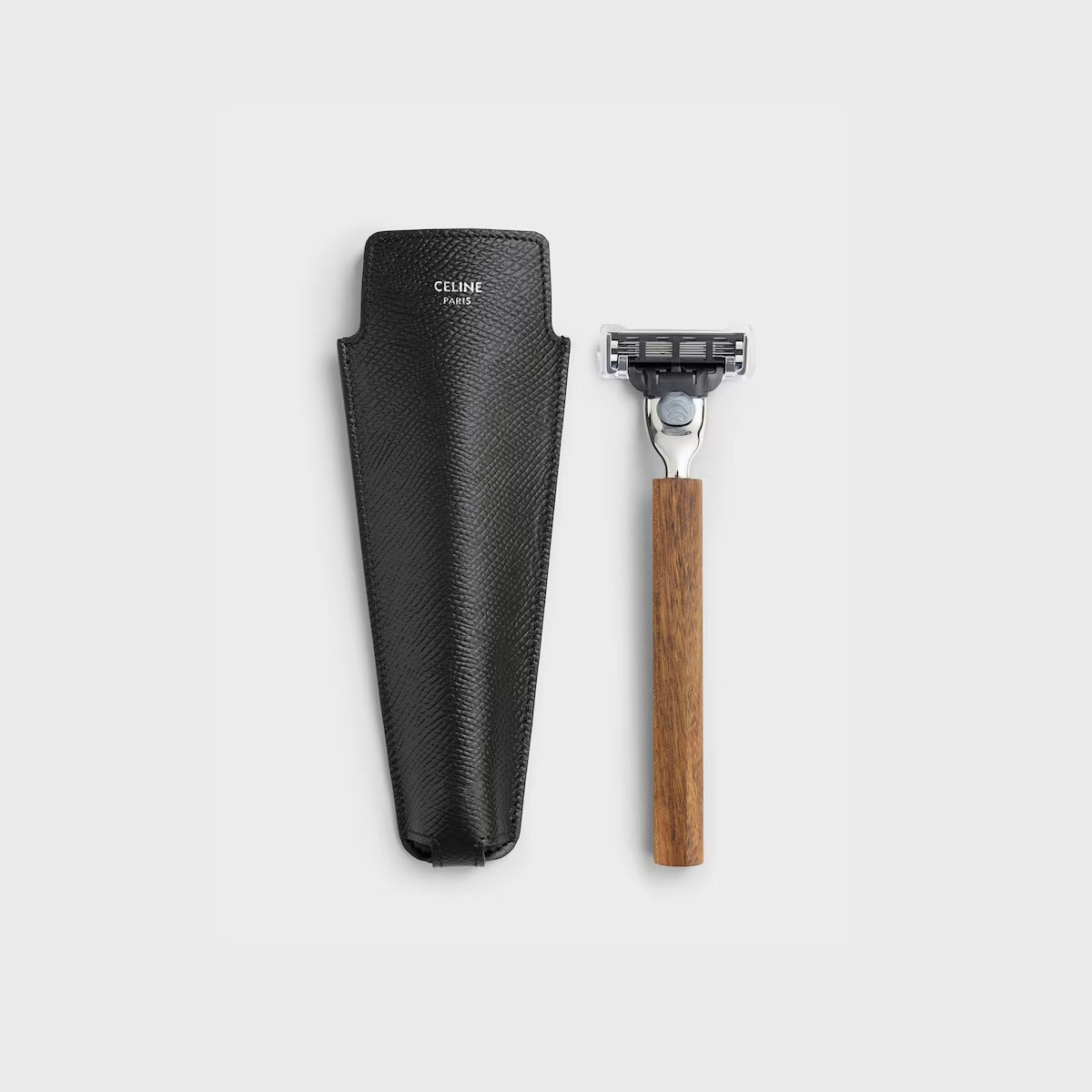 Dao Cạo Râu CELINE Wood Razor With Case In Grained Calfskin #Black
