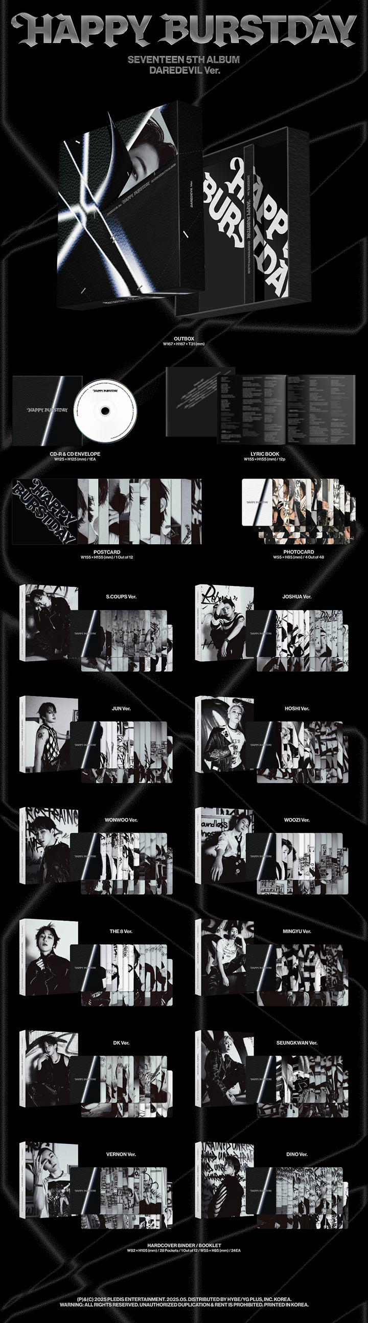 Đĩa SEVENTEEN 5th Album ‘HAPPY BURSTDAY’ Daredevil Ver (Random)-Kallos
