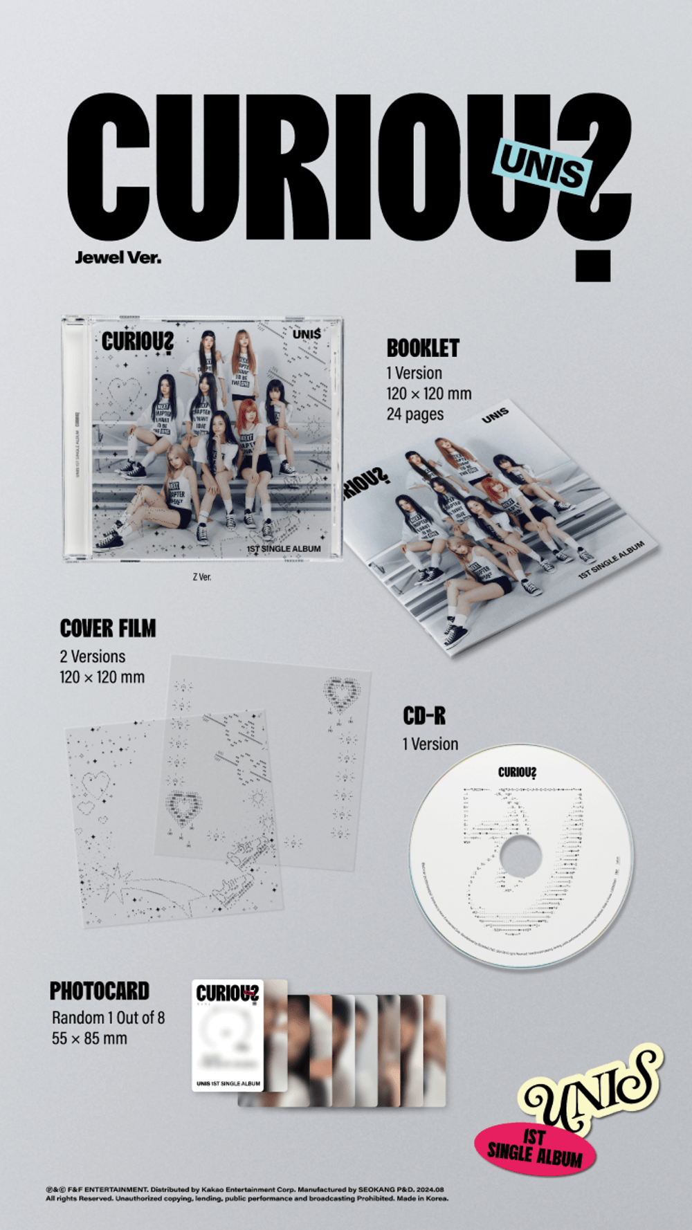 Đĩa UNIS 1st Single Album [CURIOUS] (Jewel Ver)-Kallos