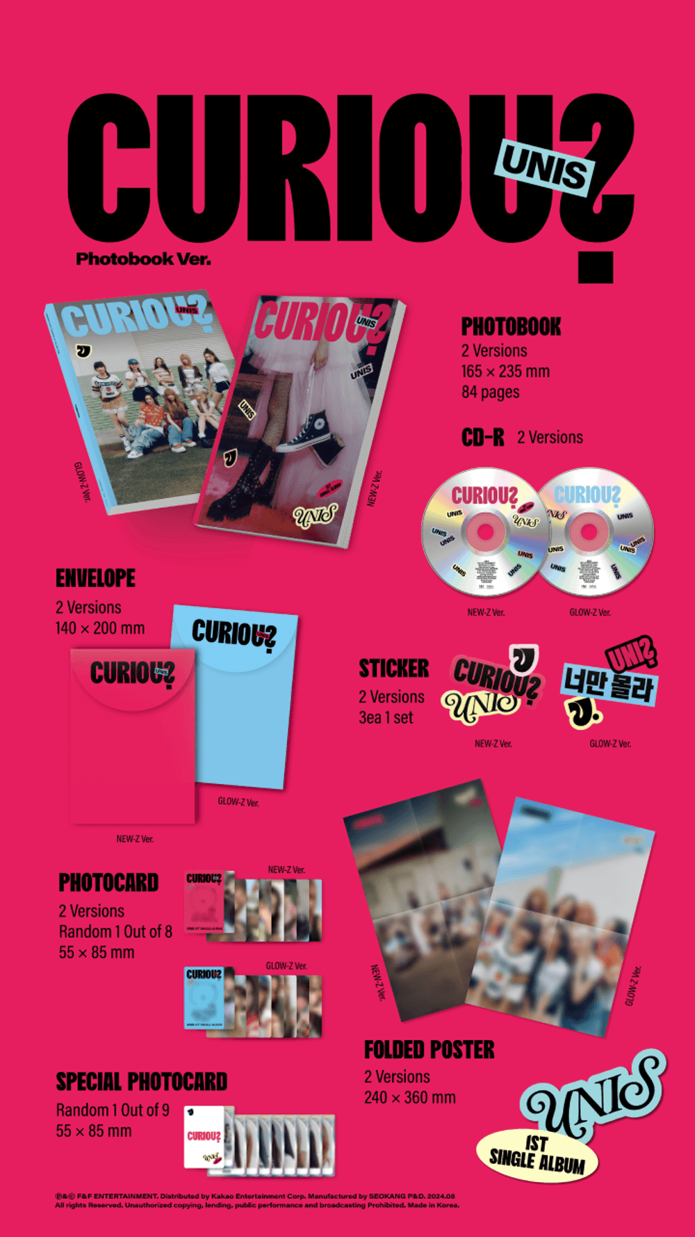Đĩa UNIS 1st Single Album [CURIOUS] (Photobook Ver) (Random)-Kallos
