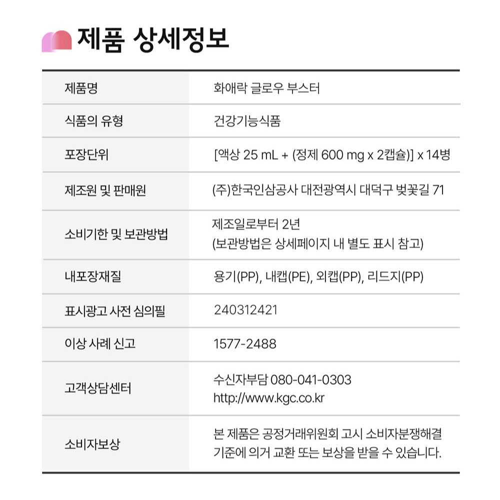 Hồng Sâm KGC Jung Kwan Jang Hwa Ae Rak Glow Booster #14 Days-Kallos