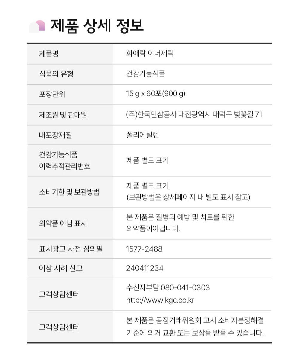 Hồng Sâm KGC Jung Kwan Jang Hwa Ae Rak Innergetic #30 Days - Kallos Vietnam