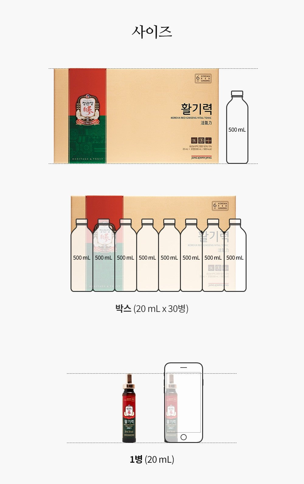 Hồng Sâm KGC Jung Kwan Jang Korean Red Ginseng Vital Tonic #30 Bottles-Kallos