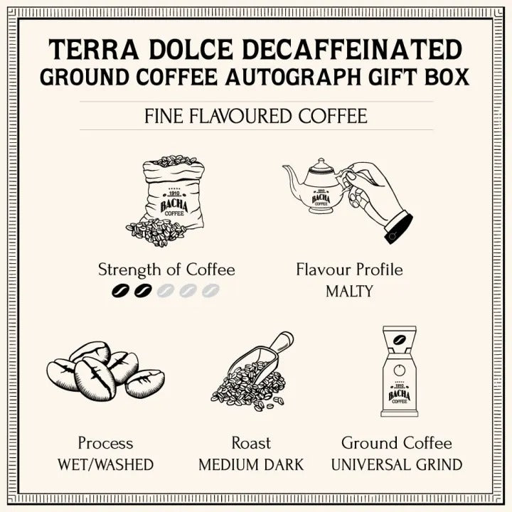 Cà Phê Bacha Terra Dolce Decaffeinated Coffee Ground Beans Autograph