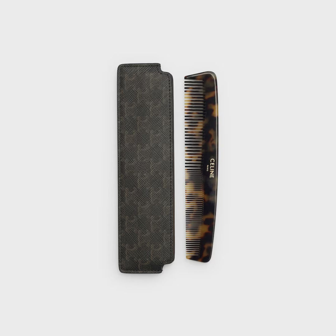 Lược CELINE Hair Comb With Case In Triomphe Canvas #Black / Tan