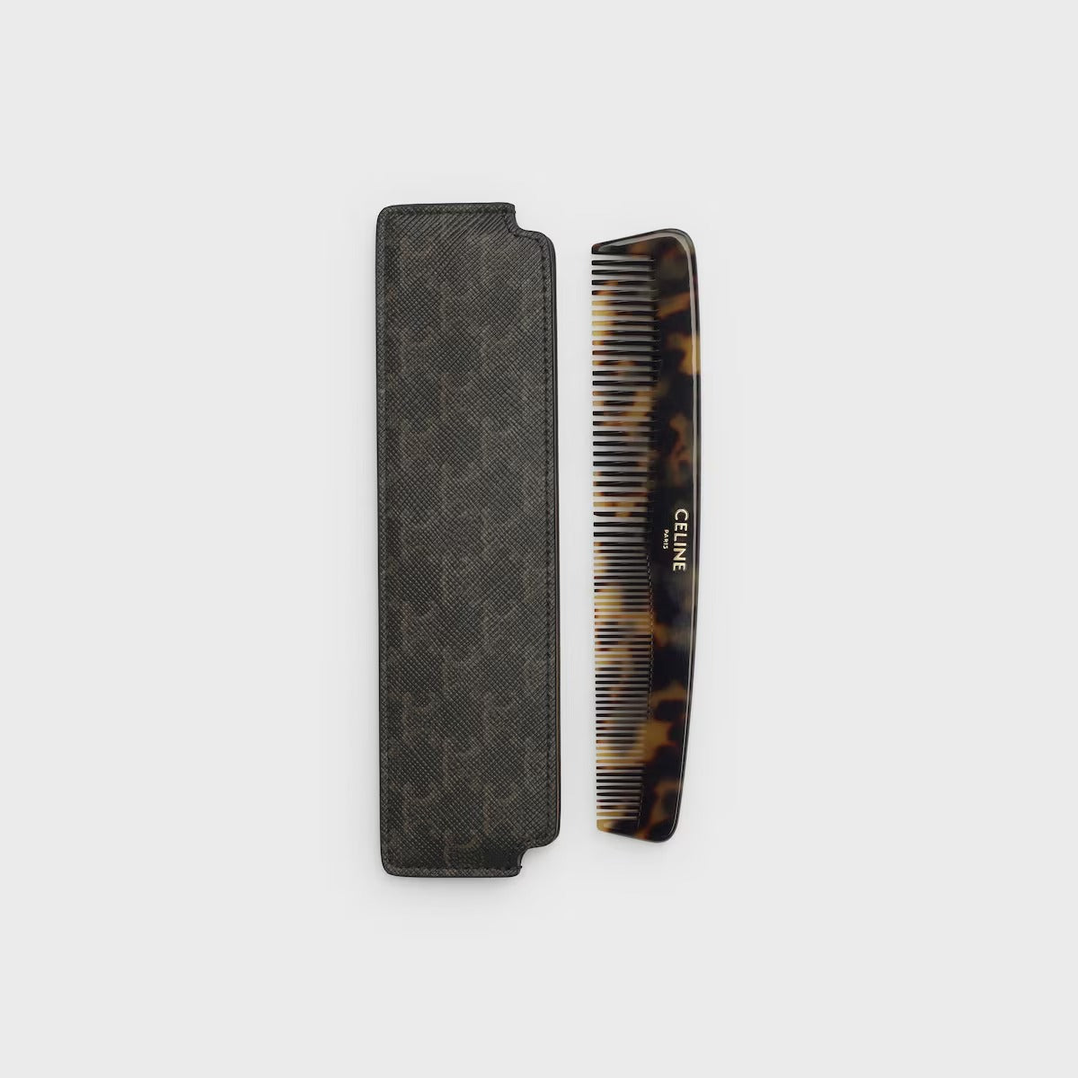 Lược CELINE Hair Comb With Case In Triomphe Canvas #Black / Tan