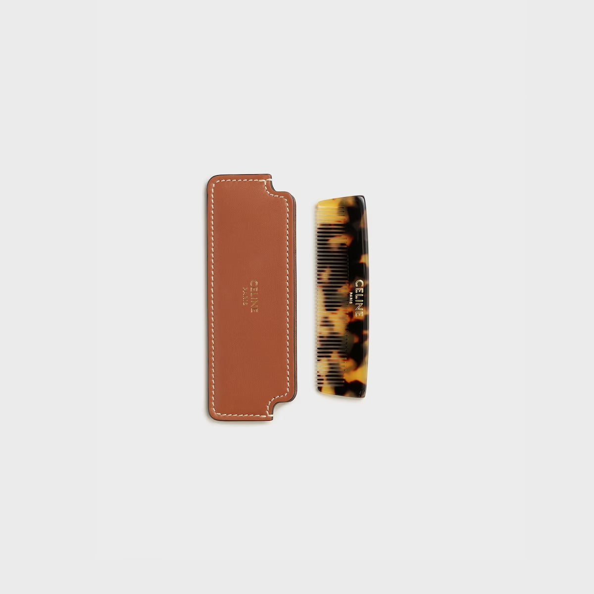 Lược CELINE Moustache Comb With Case In Natural Calfskin #Tan