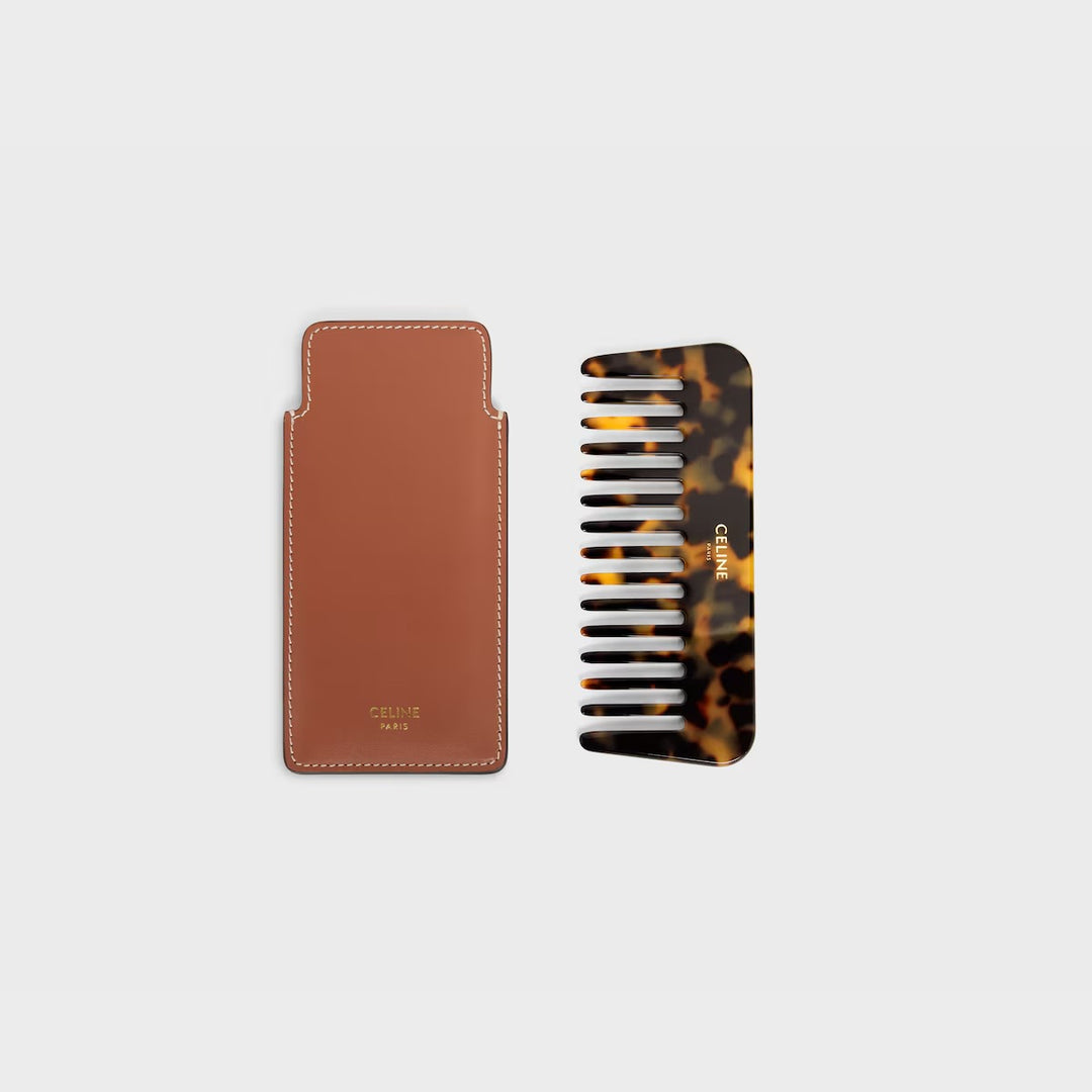 Lược CELINE Small Hair Comb With Case In Smooth Calfskin #Tan