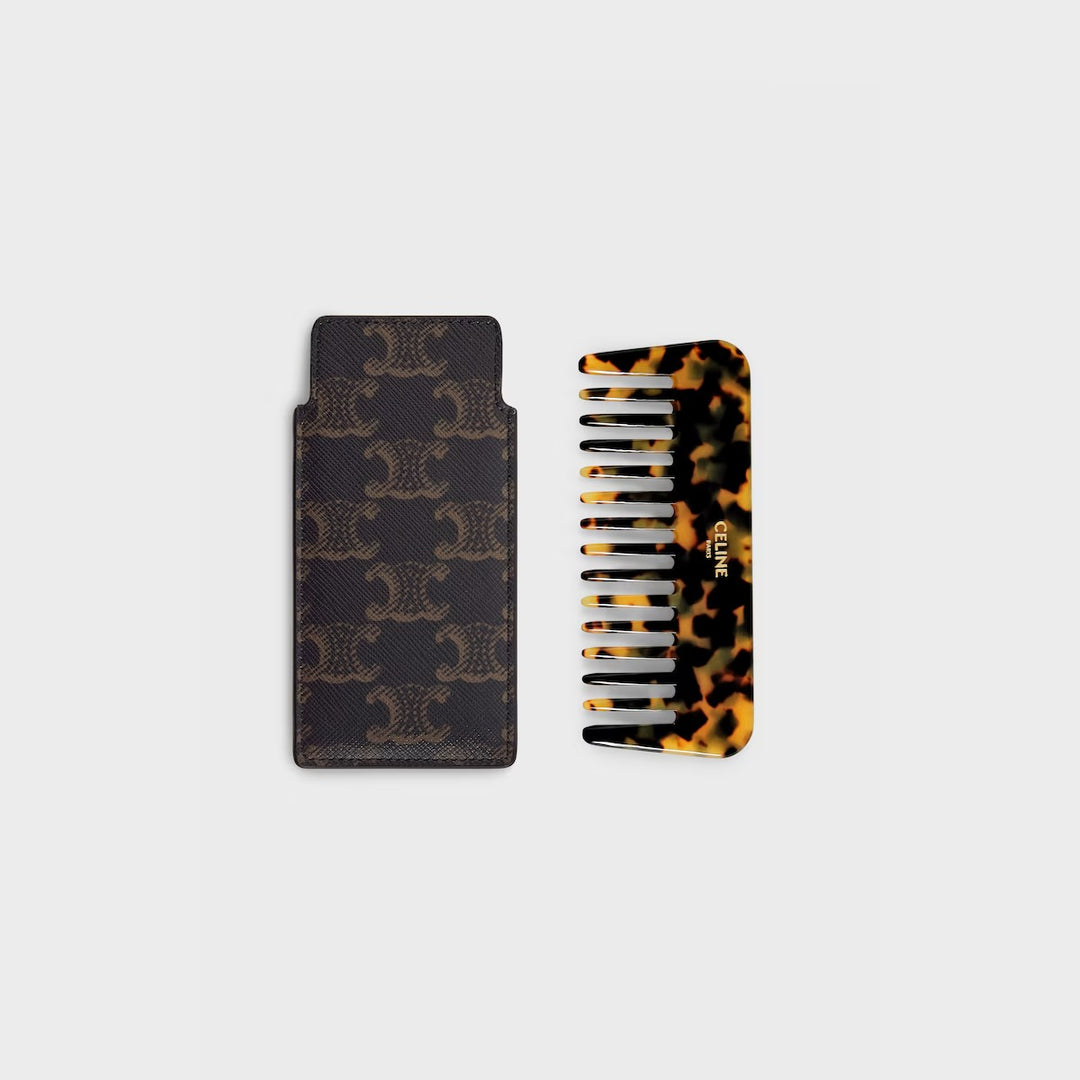 Lược CELINE Small Hair Comb With Case In Triomphe Canvas #Black / Tan