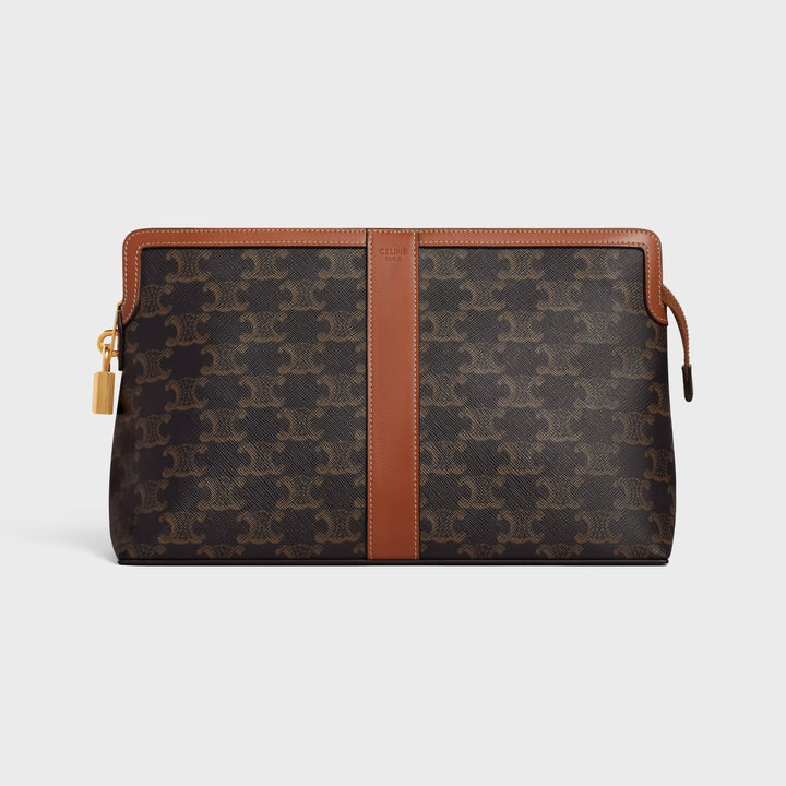 Túi Đựng Nước Hoa CELINE Lock Toiletry Pouch In Triomphe Canvas &amp; Calfskin 