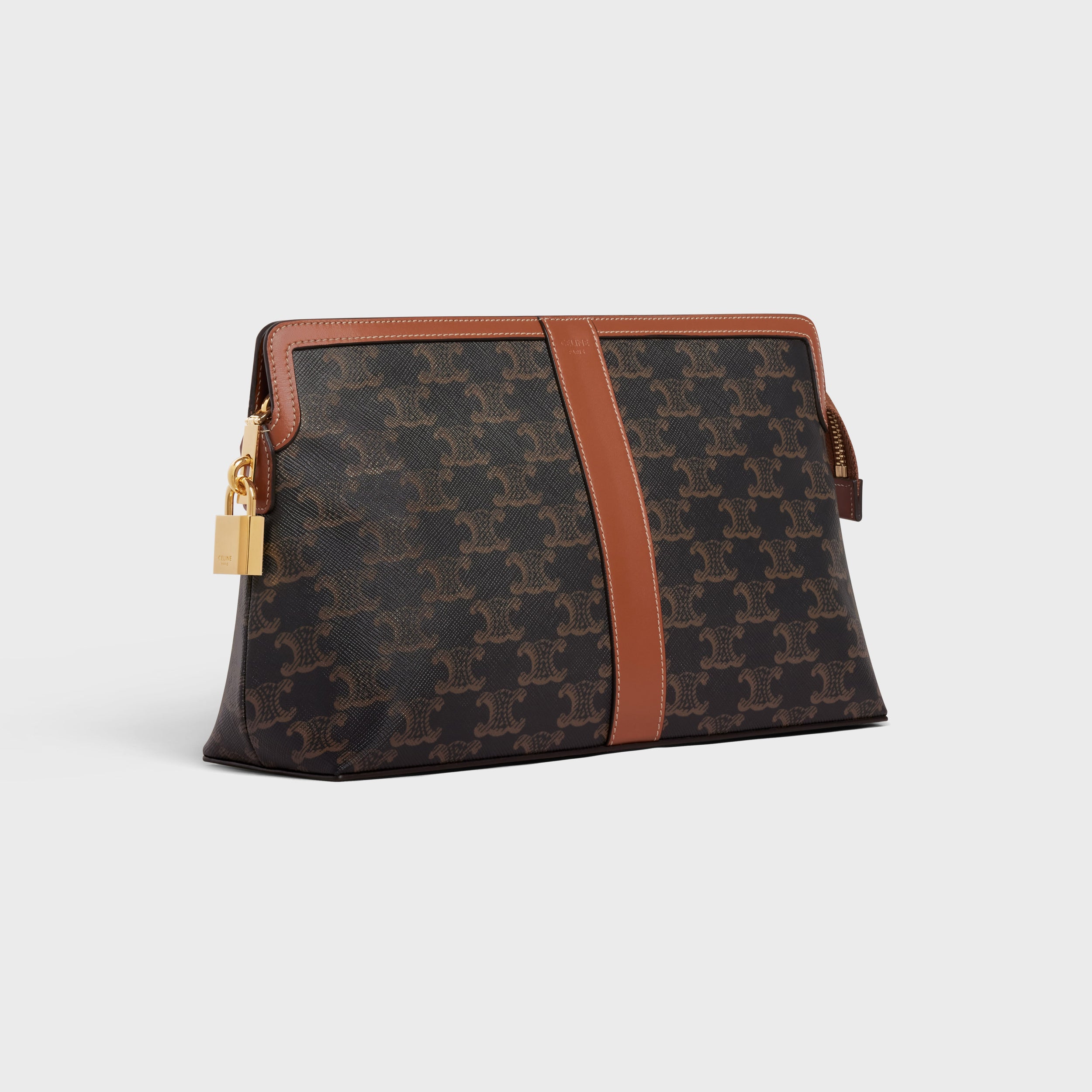 Túi Đựng Nước Hoa CELINE Lock Toiletry Pouch In Triomphe Canvas & Calfskin #Tan - Kallos Vietnam