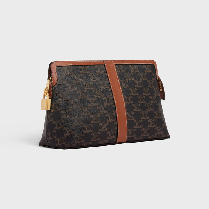 Túi Đựng Nước Hoa CELINE Lock Toiletry Pouch In Triomphe Canvas &amp; Calfskin 