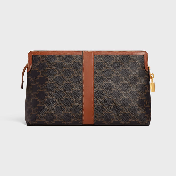 Túi Đựng Nước Hoa CELINE Lock Toiletry Pouch In Triomphe Canvas &amp; Calfskin 