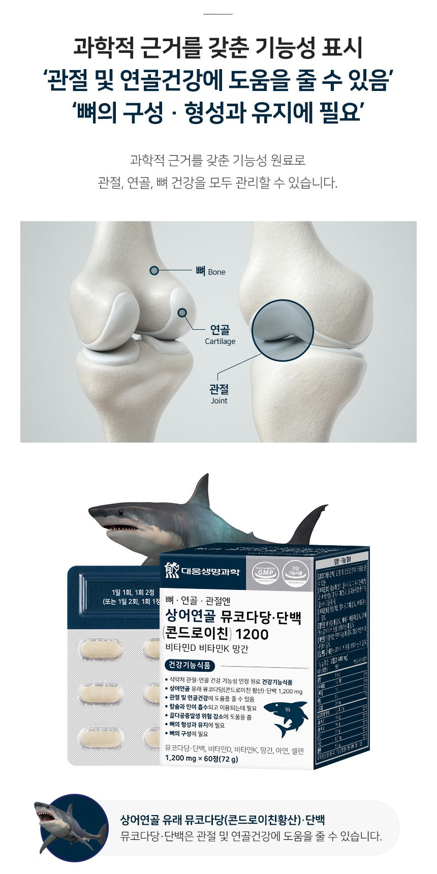 Viên Daewoong Bone Cartilage Joint Shark Cartilage #60 Tablets-Kallos