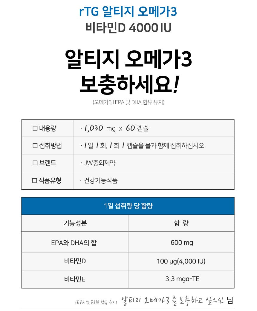 Viên JW Pharm rTG Omega-3 Vitamin D 4000IU #60 Capsules