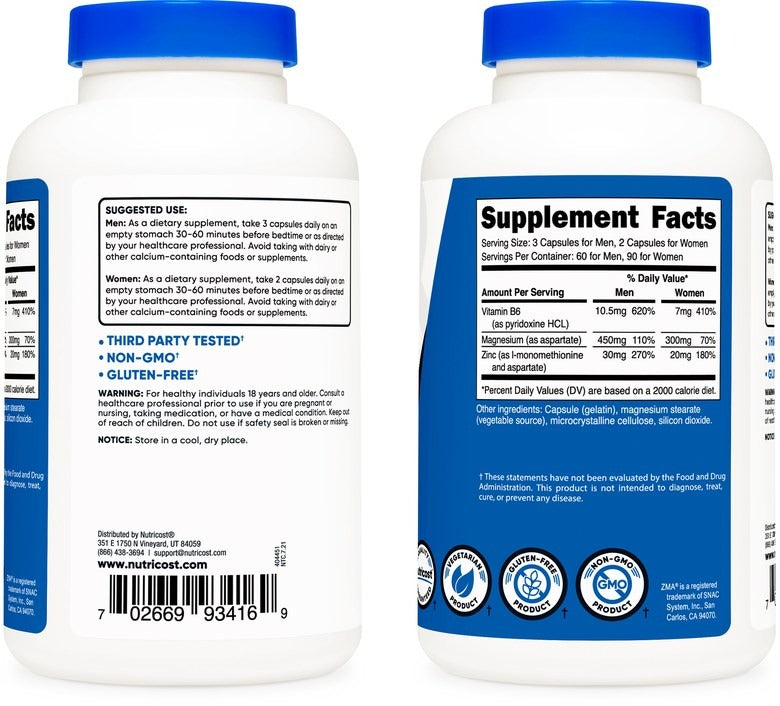 Viên Nutricost ZMA Capsules Anabolic Mineral Support-Kallos