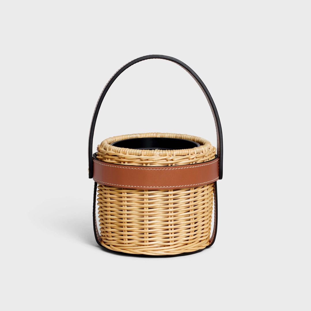 Vỏ Đựng Nến Thơm CELINE Candle Holder In Rattan And Calfskin #Tan