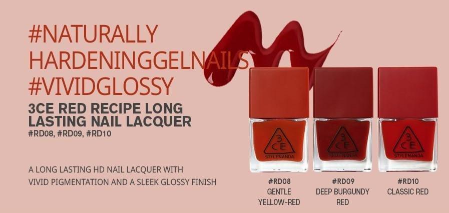 Sơn Móng 3CE Red Recipe Long Lasting Nail Lacquer - Kallos Vietnam